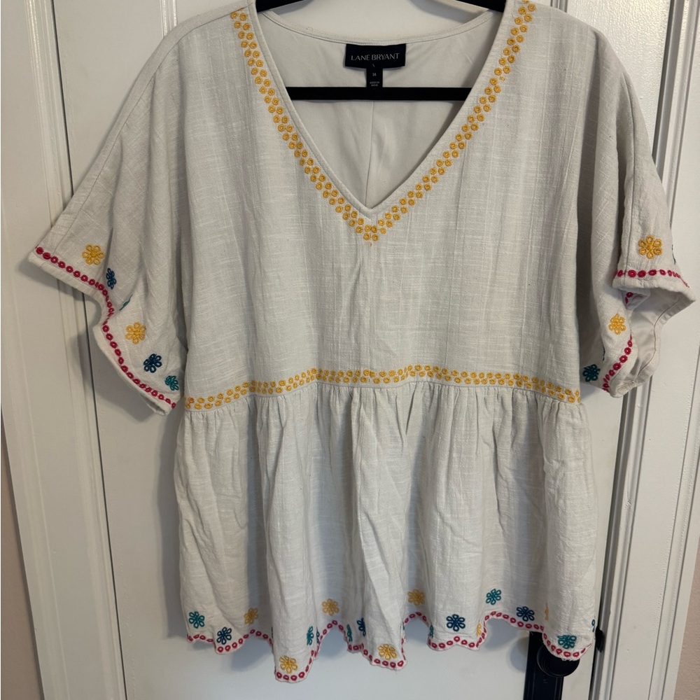 Lane Bryant White and Gold Flutter Sleeve Blouse